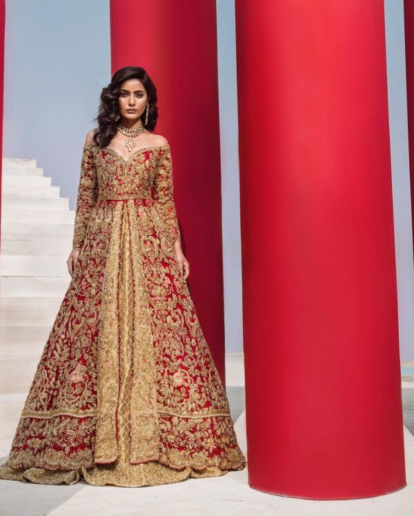 Pakistani wedding long split anarkali with lehenga