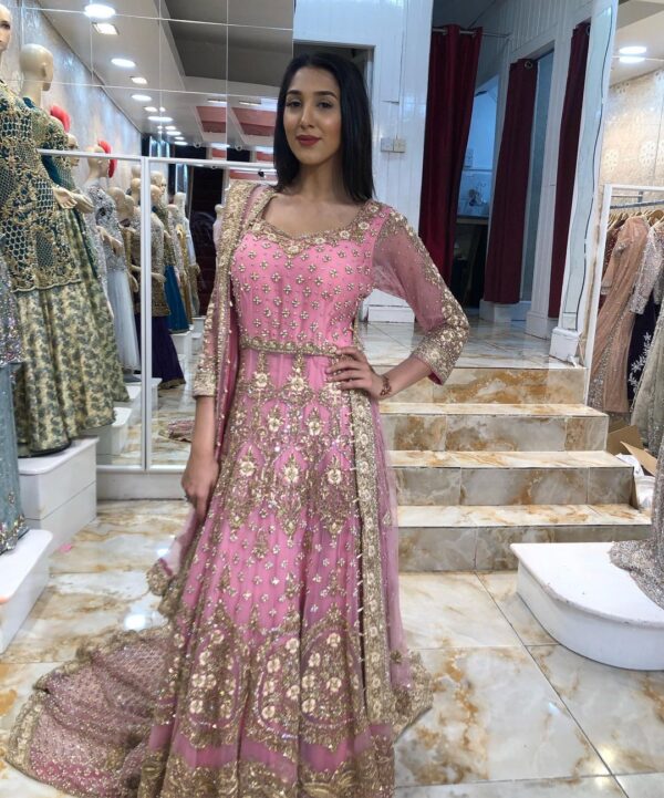 Pink wallima gown with embroidery
