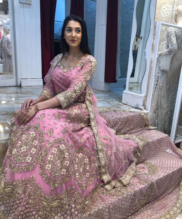Pakistani wedding long trail gown with handwork
