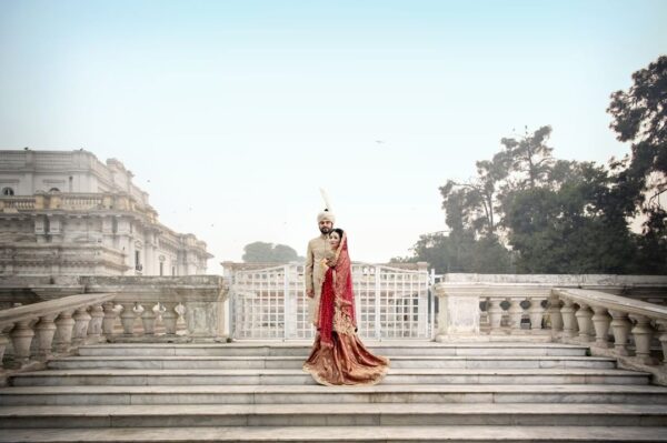 long trail wedding lehenga with embroidered jacket