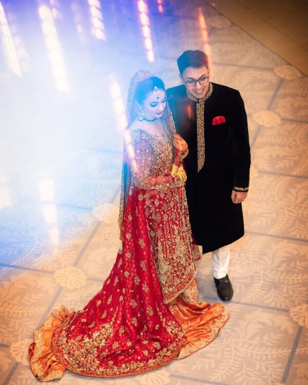 pink wedding long trail lehenga with lehennga