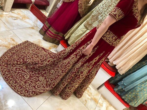 wedding long trail lehenga with embroidered top