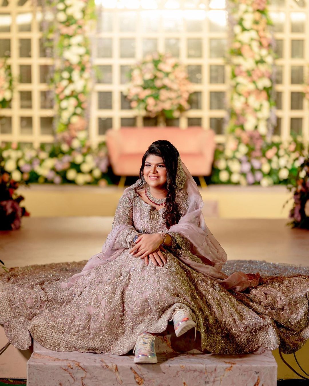 Designer Pakistani Gown With Embroidered Trail For Walima And Reception 