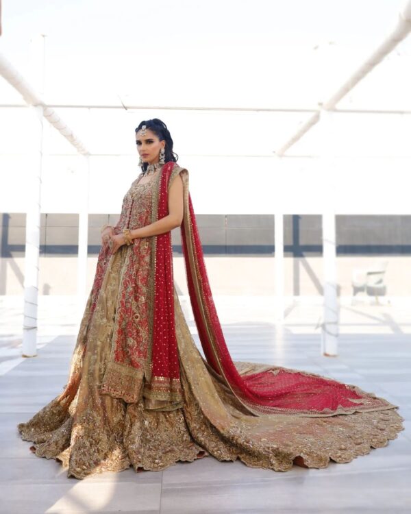 wedding long trail lehenga with split jacket