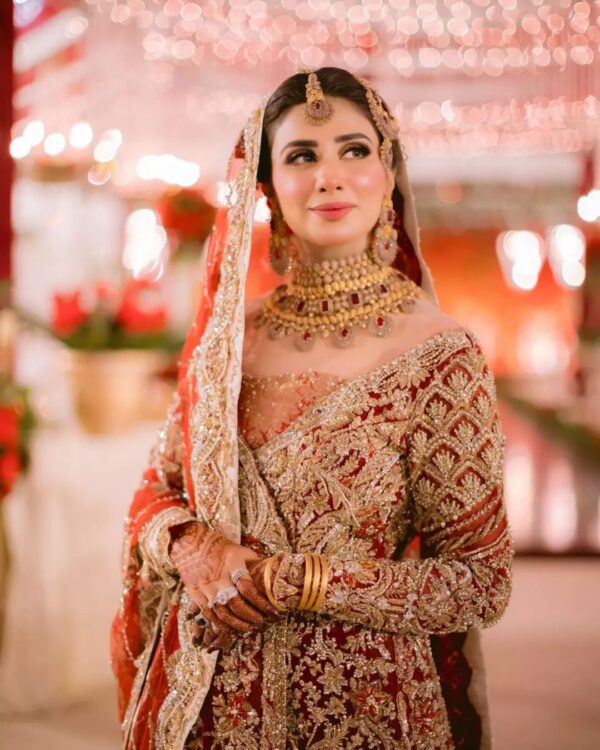 Pakistani wedding long trail gown with embroidery