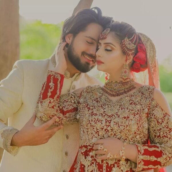 Red bridal long split gown