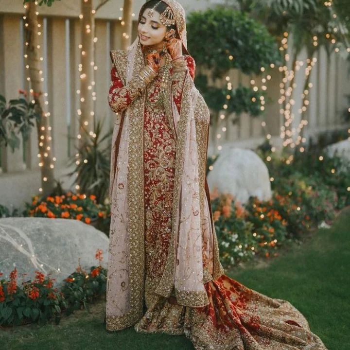 Traditional Pakistani Indian bridal lehenga in red Gold - $800 - From Anam