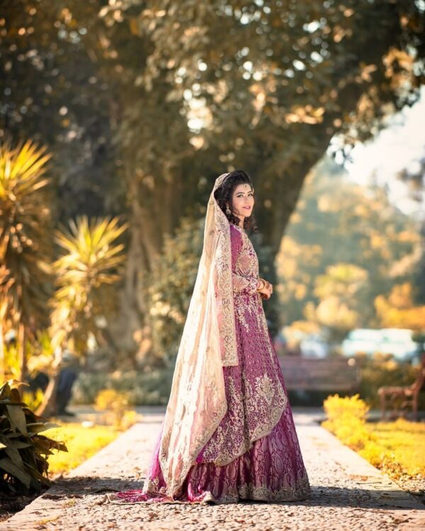 Purple designer gown with half jacket