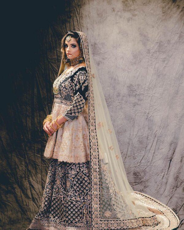 wedding long trail lehenga with peplum
