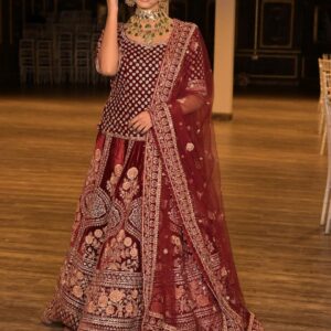 red bridal lehenga with embroidery