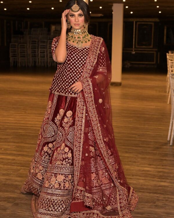 wedding maroon lehenga
