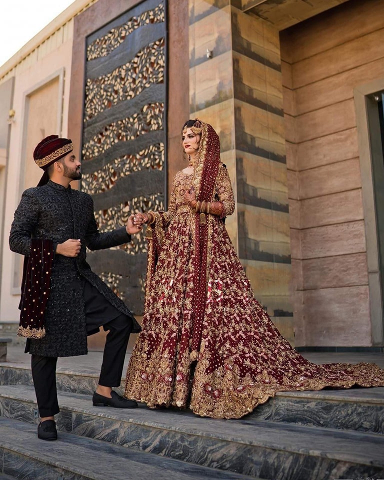 Maroon velvet embroidered heavy designer Indian wedding lehenga choli 4704