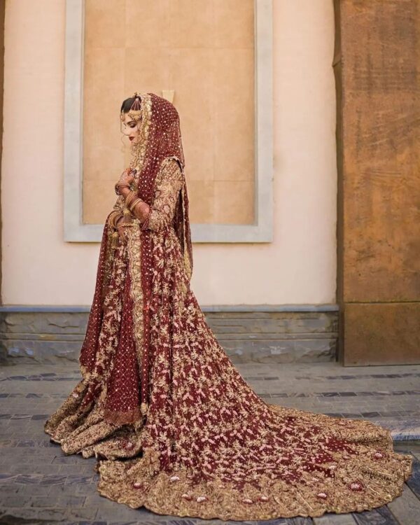 wedding long trail lehenga with embroidery