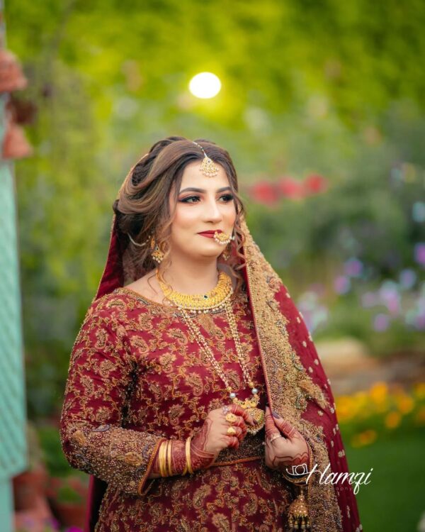 red bridal long gown with embroidery
