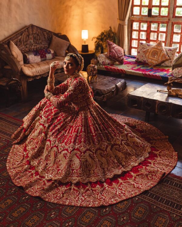 red bridal anarkali with lehenga