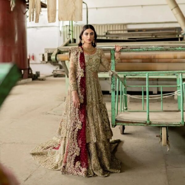 wedding long trail lehenga with split anarkali