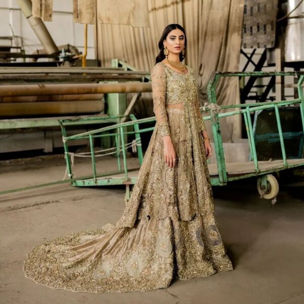 wedding long trail lehenga with split anarkali