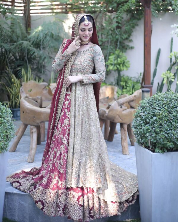 Designer wedding split anarkali with lehenga