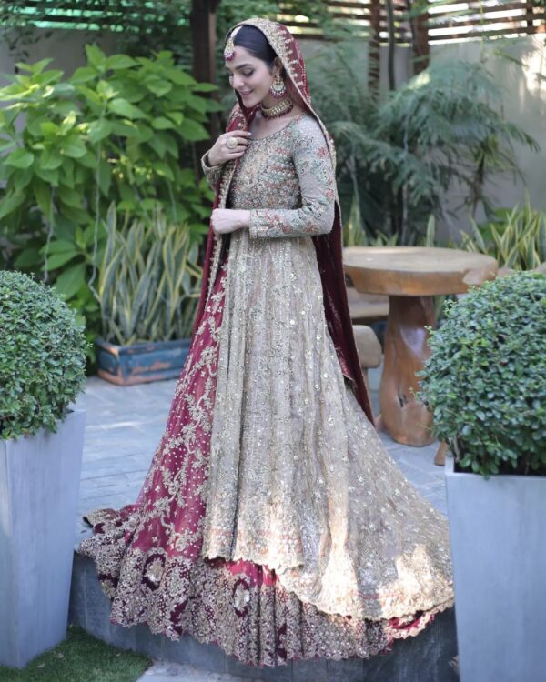 wedding long split anarkali with lehenga