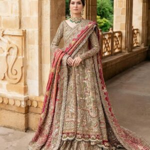 Ivory designer long split jacket with lehenga