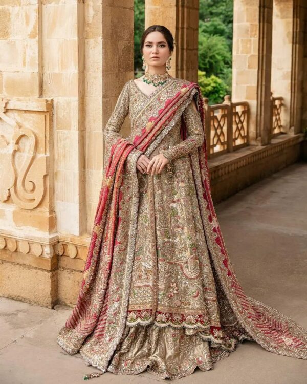 Ivory designer long split jacket with lehenga