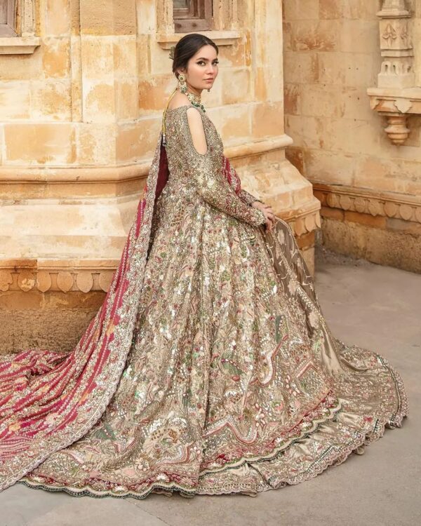 designer long trail lehenga with split jacket