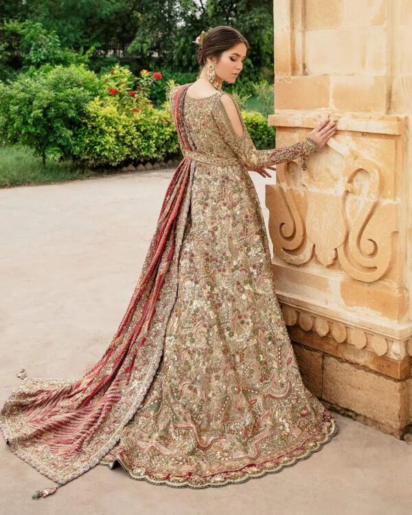 Designer long trail lehenga with split anarkali