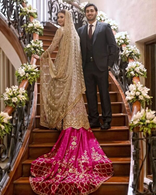 wedding long trail lehenga with split anarkali