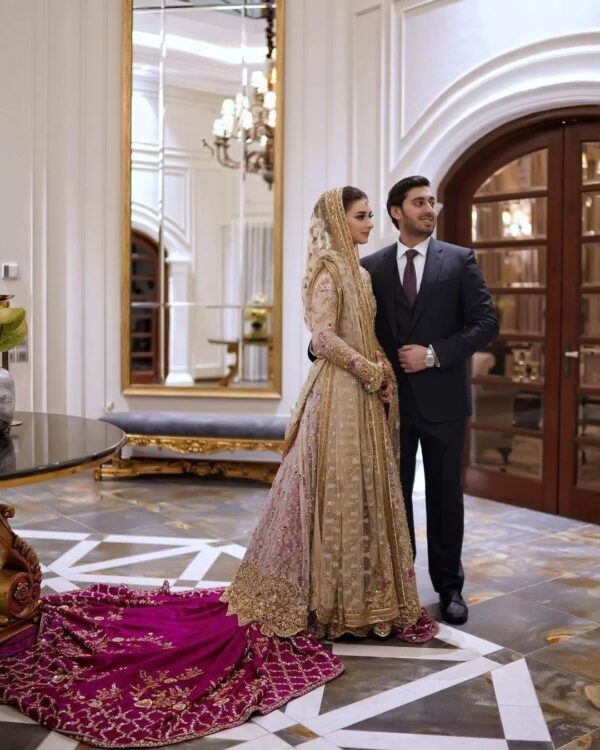 Bridal long split anarkali with long trail lehenga