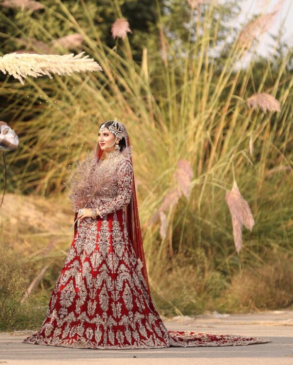 wedding long trail gown with embroidery