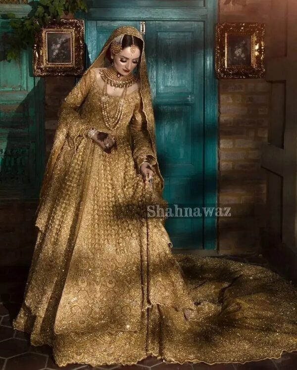 wedding long trail lehenga with split anarkali