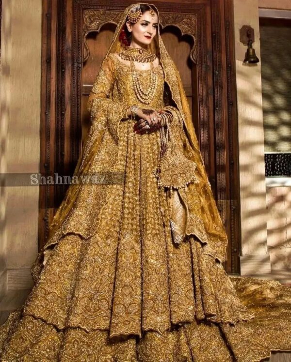 wedding long trail lehenga with split anarkali