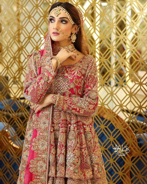 Pakistani wedding long trail lehenga with peplum