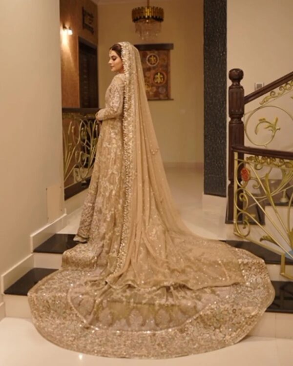 walima long trail gown with handwork