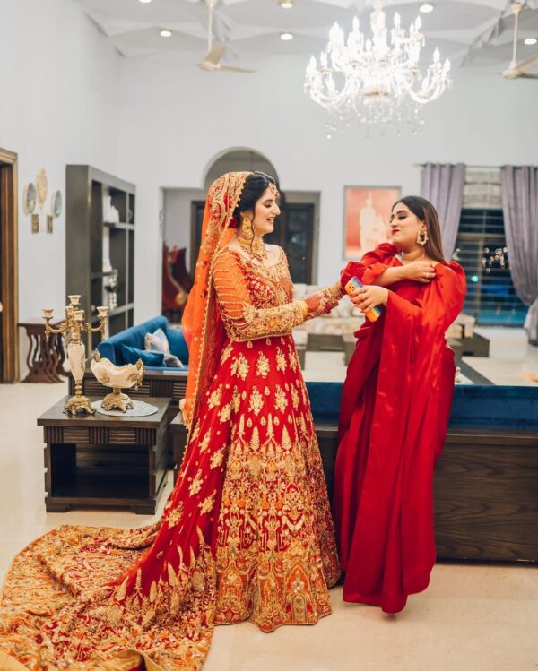 red wedding long trail gown with embrodery