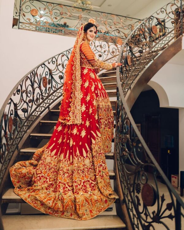 wedding long trail gown with handwork