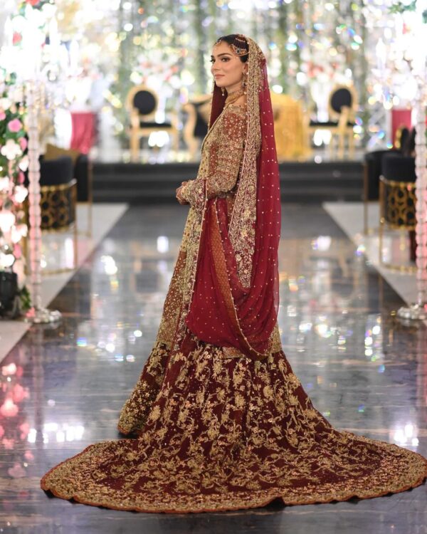 wedding long trail gown with handwork