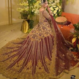 bridal long trail lehenga with split anarkali