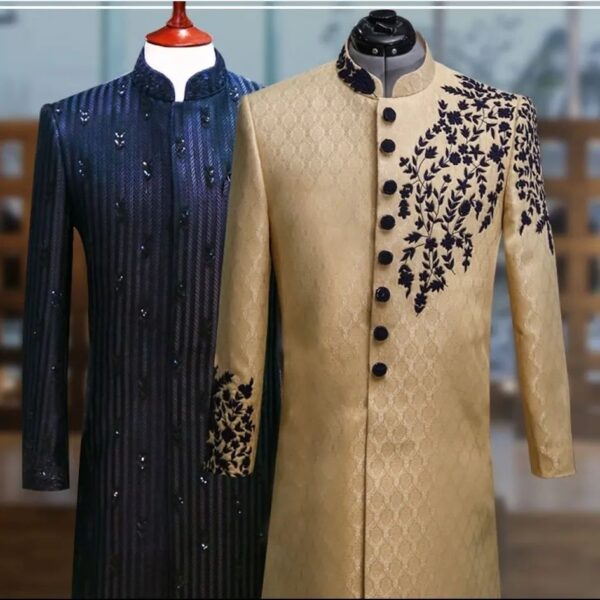 designer wedding long split sherwani