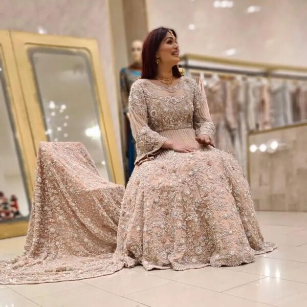 walima long trail gown with handwork