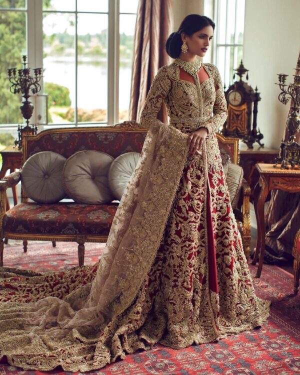 wedding long split anarkali with lehenga