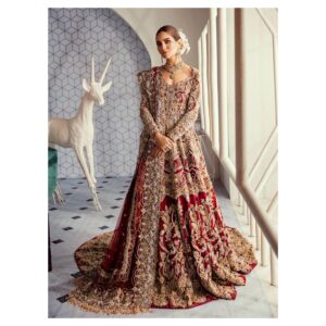 bridal long trail anarkali with embroidery