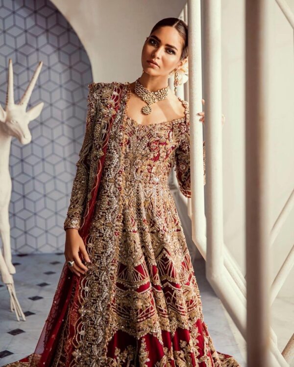 wedding long trail gown with embroidery
