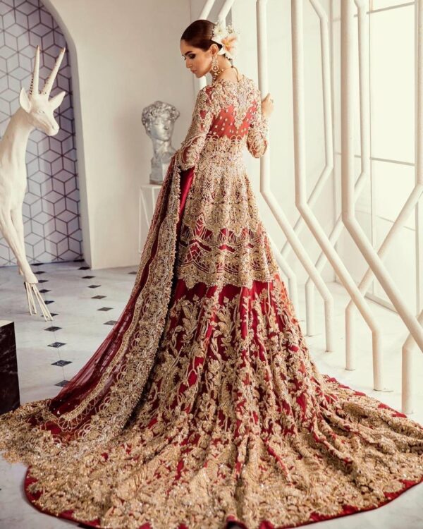 wedding long trail gown with embroidery