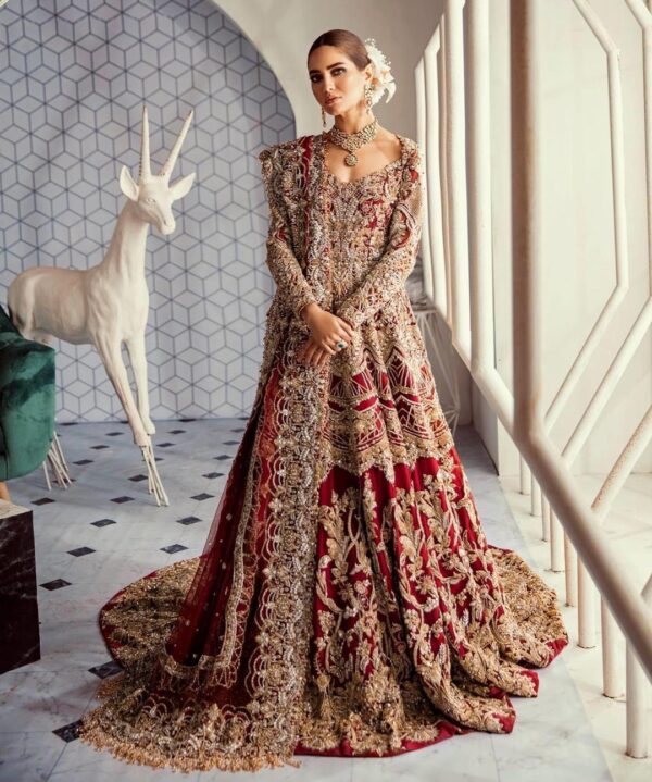 wedding long trail gown with embroidery