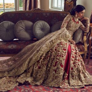 Wedding long split anarkali with lehenga