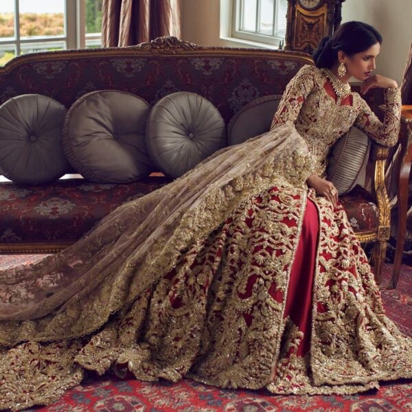 Wedding long split anarkali with lehenga