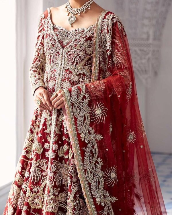 wedding long trail gown with embroidery