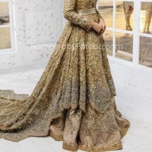 Ivory wedding long trail anarkali with lehenga