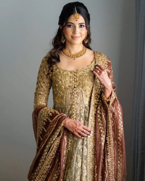 wedding long trail lehenga with embroidered anarkali